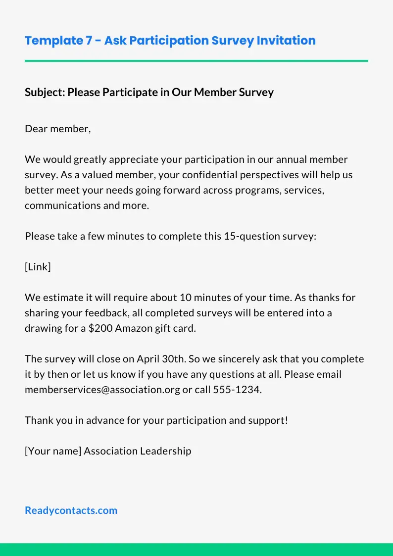 Ask Participation Survey Invitation Email Template