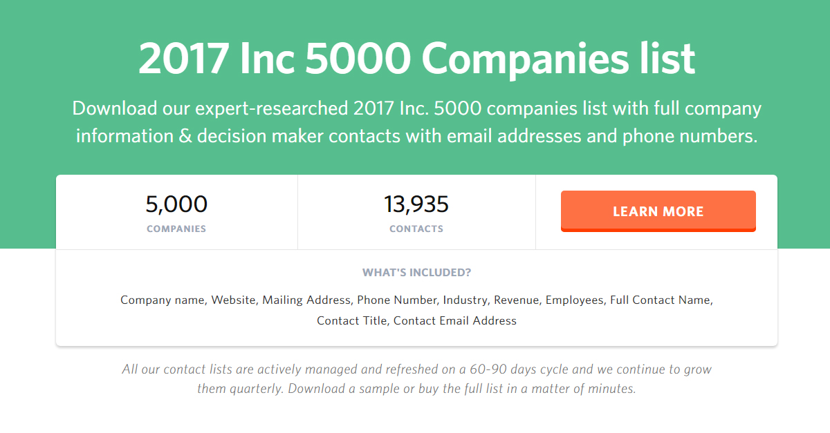 2017 Inc 5000 List With Contacts Email Addresses 2017 Inc 5000 List With Contacts Email Addresses
